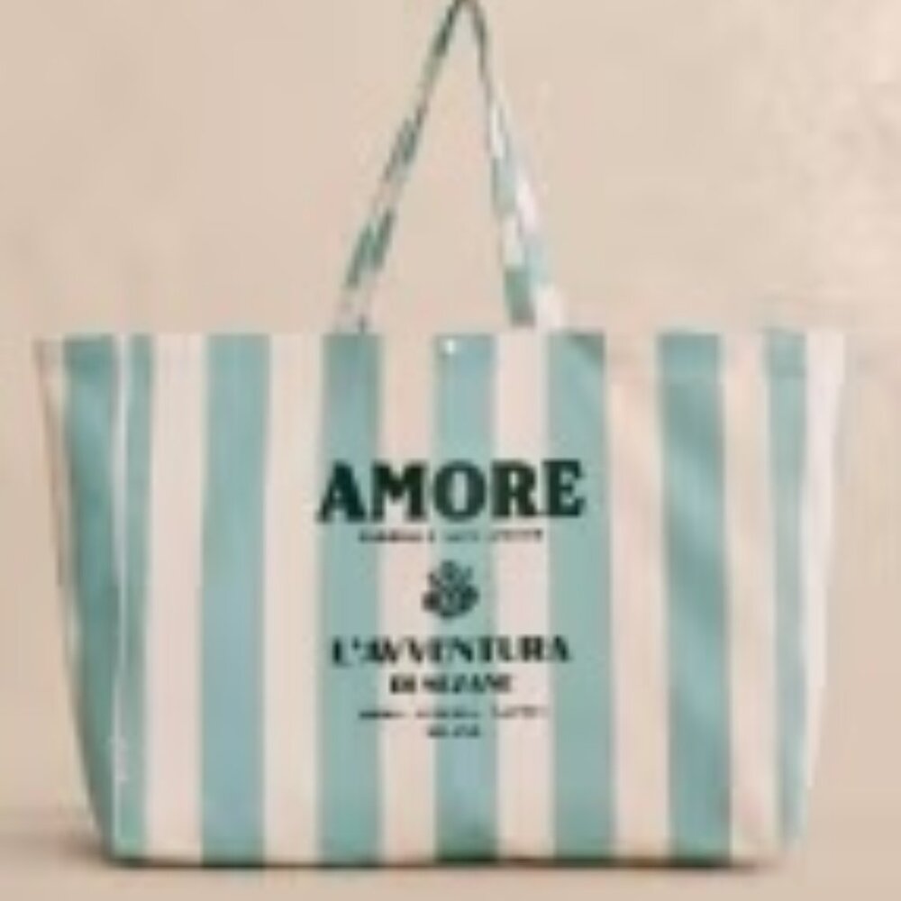 Sezane Striped Canvas Tote - Blue Amore, Brand New, Never Used